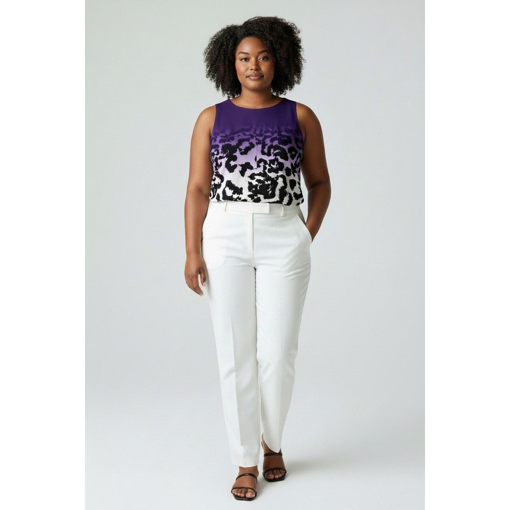 Calvin Klein Purple Ombre Leopard Print Pleated Shell Top Women's Large